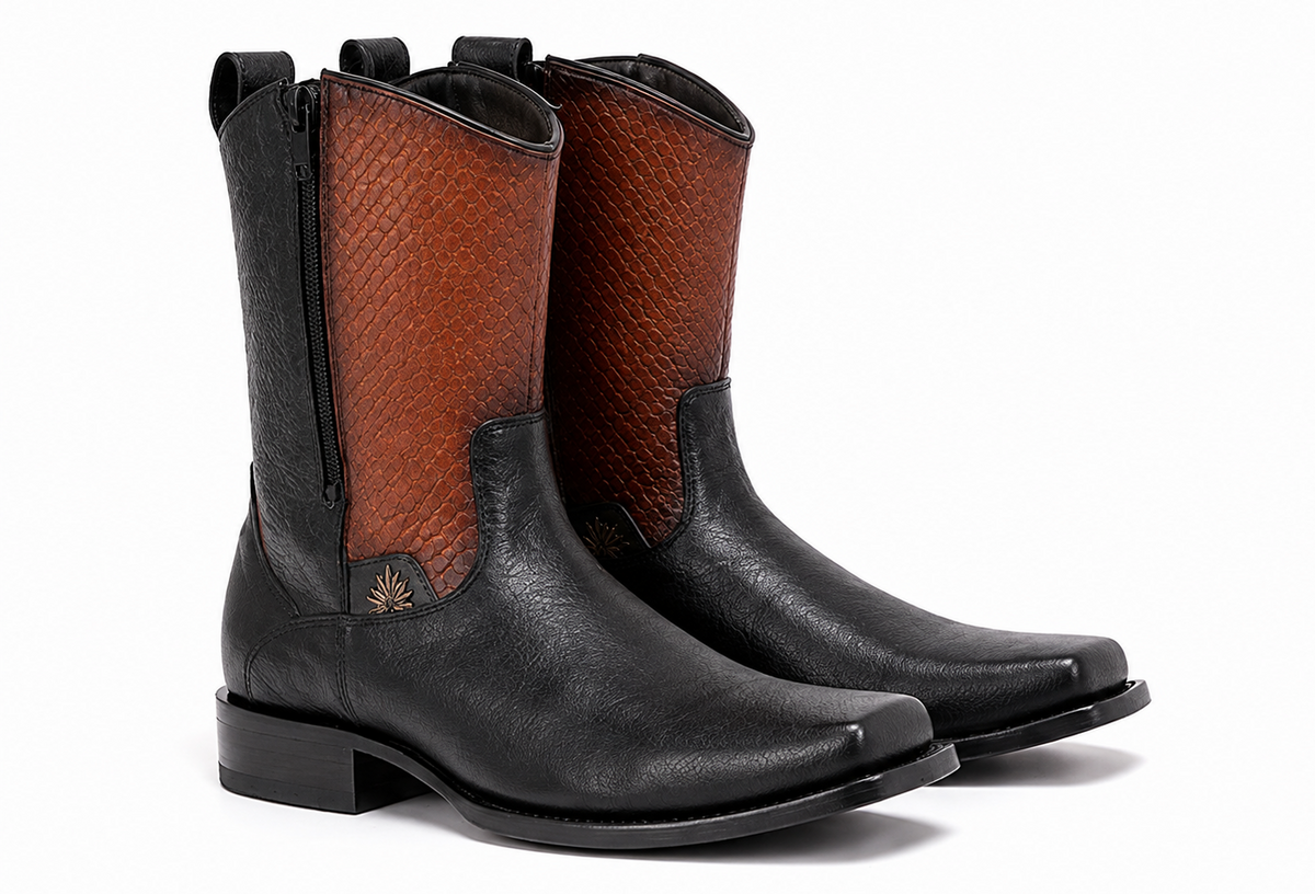 Bota Vaquera Imperial - Piel Color Negro Premium con Diseño Texturizado