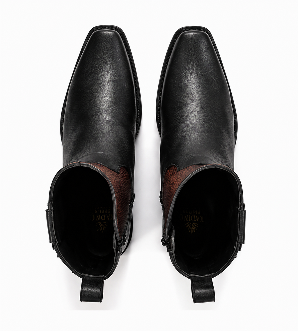 Bota Vaquera Imperial - Piel Color Negro Premium con Diseño Texturizado