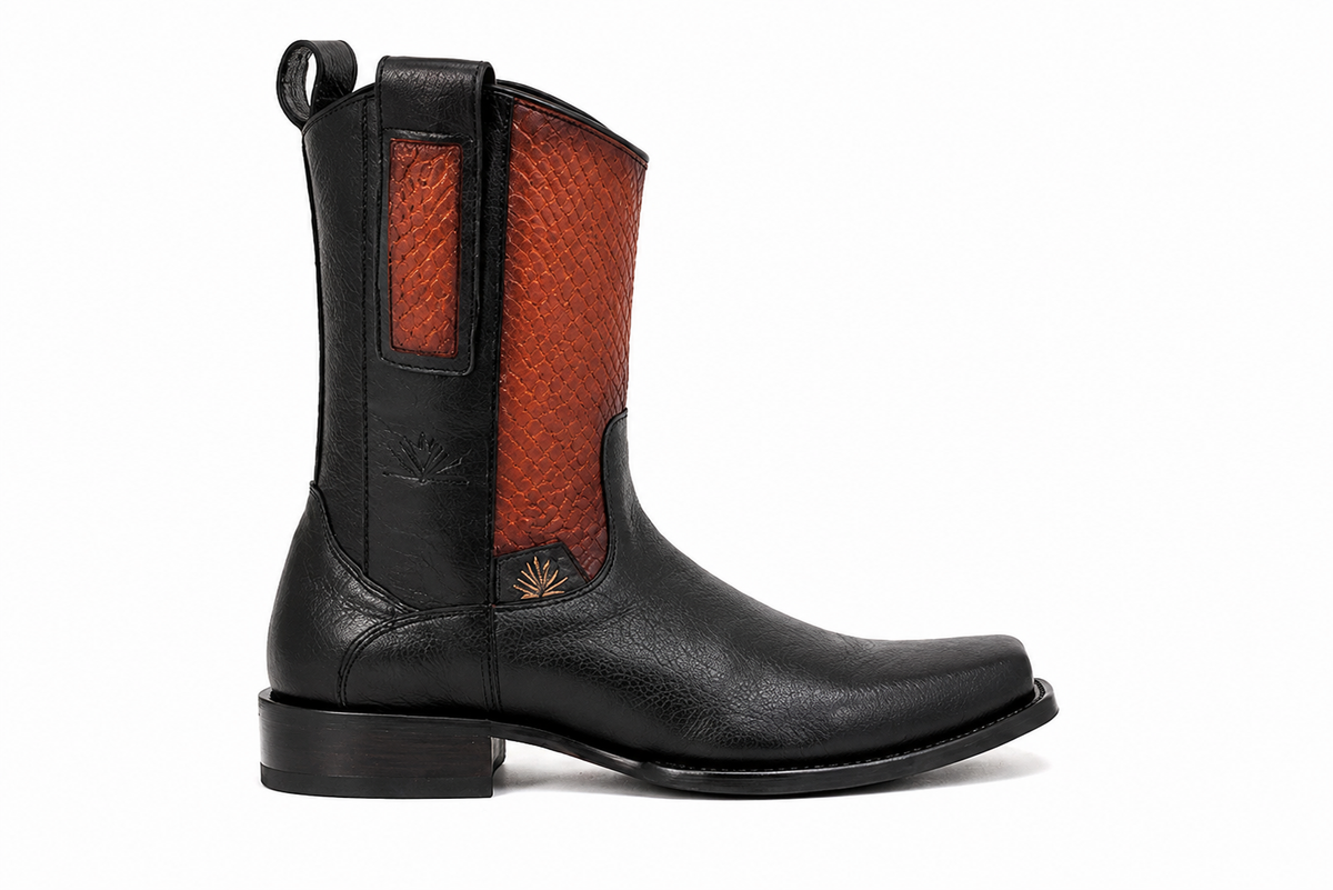 Bota Vaquera Imperial - Piel Color Negro Premium con Diseño Texturizado