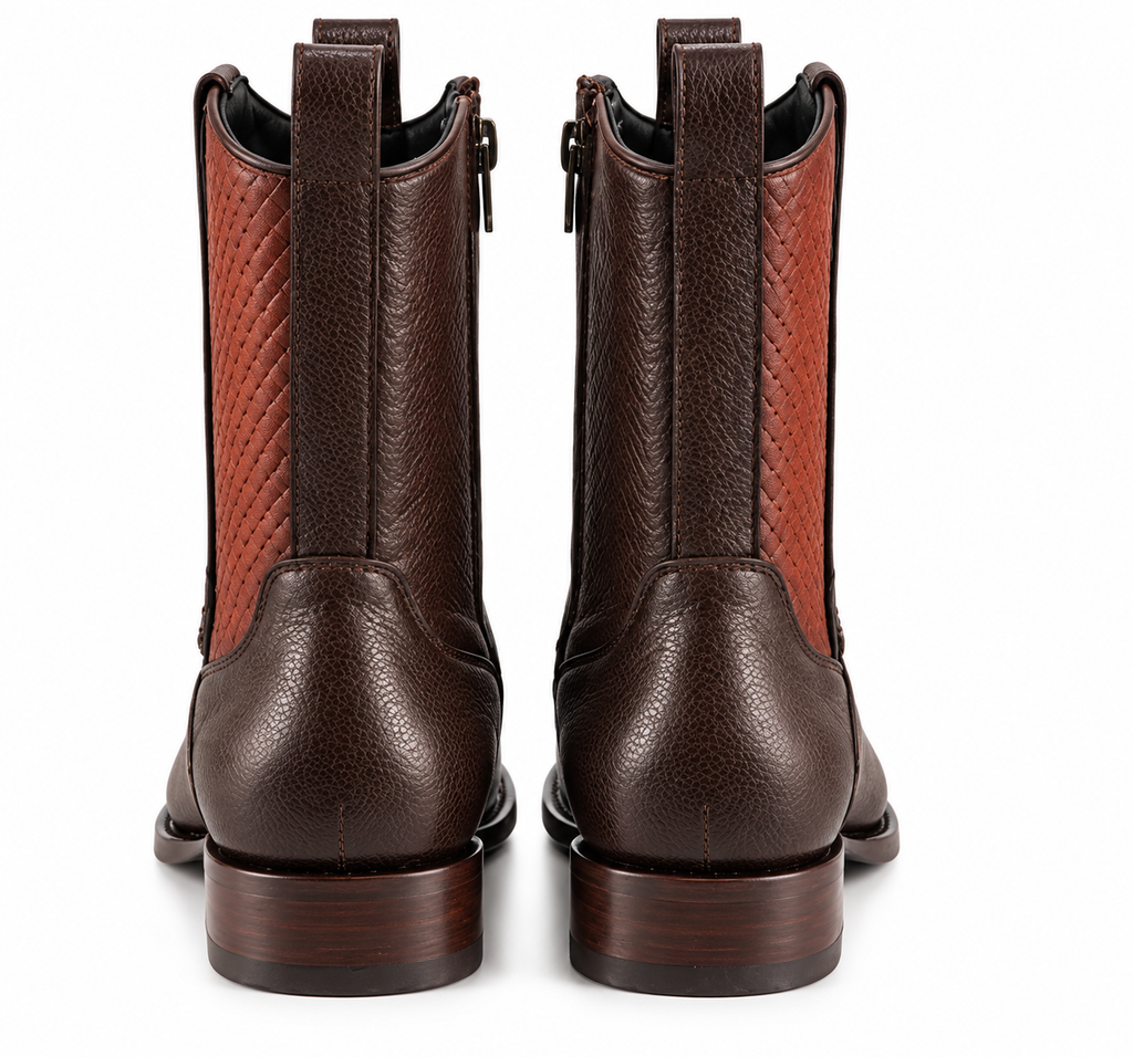 Bota Vaquera Imperial - Piel Color Café con Diseño Texturizado