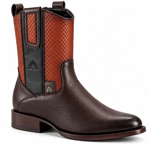 Bota Vaquera Imperial - Piel Color Café con Diseño Texturizado