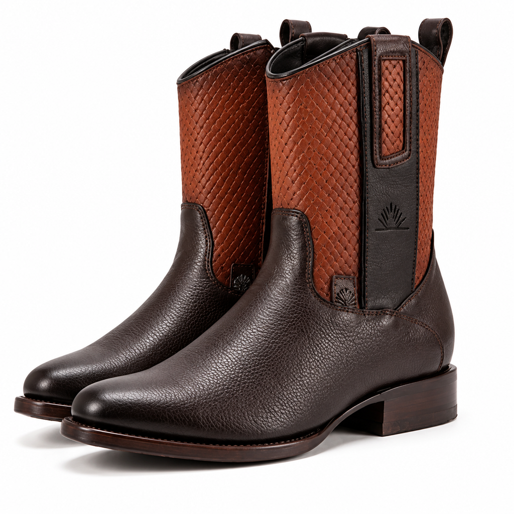Bota Vaquera Imperial - Piel Color Café con Diseño Texturizado