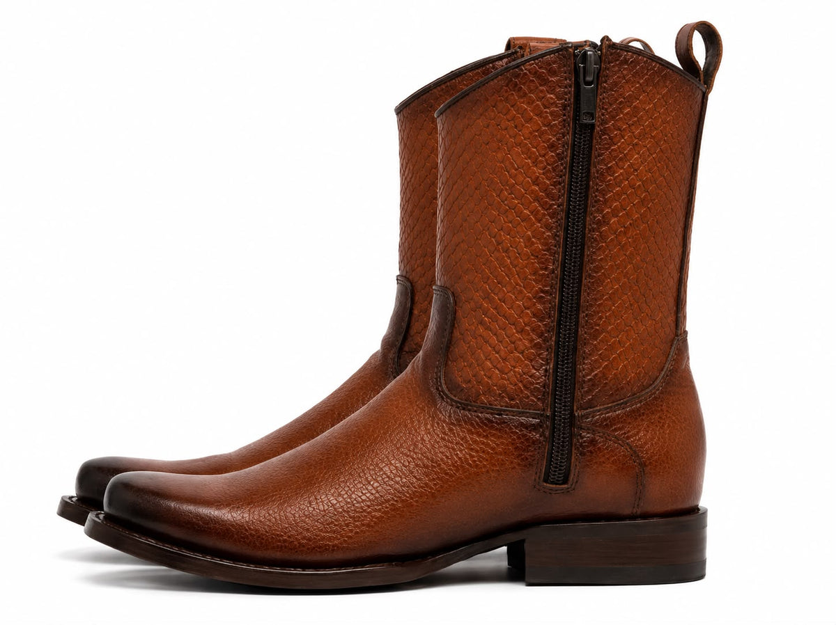Bota Vaquera Imperial - Piel Color Miel Premium con Diseño Texturizado